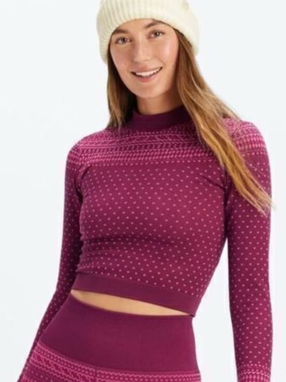 Fabletics SEAMLESS HOLLY Berry Plum Long-Sleeve Knit Top